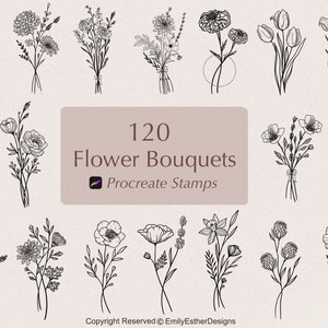 120 Blumenstrauß Procreate Stempel, florale und botanische Procreate-Stempel, Blumenstempel-Bürsten für Procreate