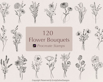 120 Blumenstrauß Procreate Stempel | Blumen Procreate Stempel | Blumenstempel | Botanische Procreate Stempel | Procreate Stempelpinsel