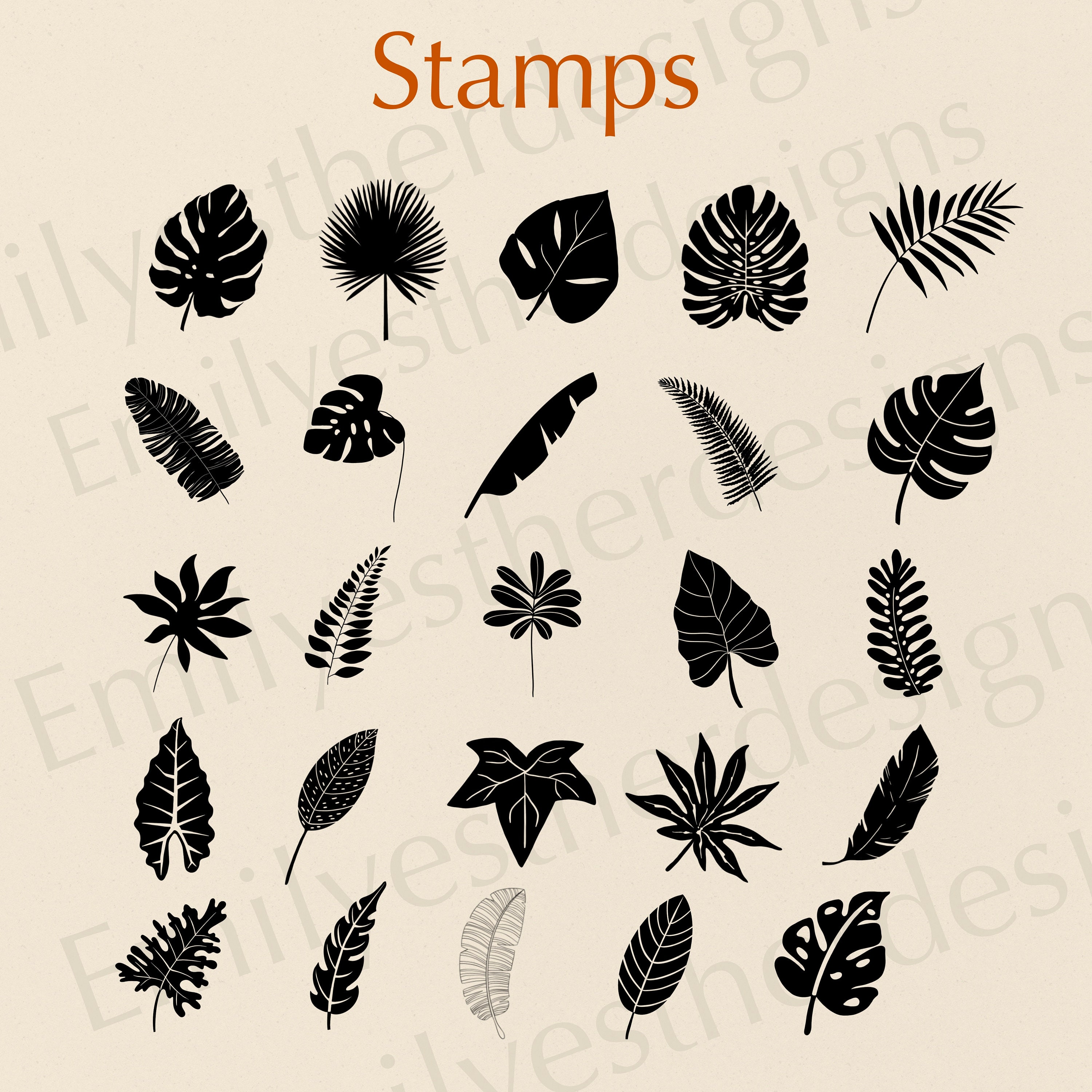 Tropical Leaves Procreate Stamps: Jungle Botanical Brush Set (digital ...