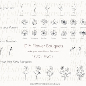 Bouquet di fiori Svg, bouquet svg, fiore svg, floreale svg, fiore margherita, fiore rosa, tatuaggio di fiori, file svg per progetti creativi