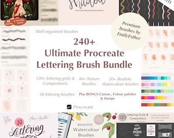 Procreate Lettering Brushes Bundle: Aquarell, Texturen, Gitter (Digitaler Download)