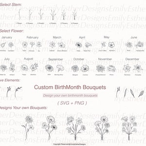 Geboortemaand svg bundel, bloem svg, geboorte bloem svg, bloemen svg, botanische svg, roos svg, madeliefje svg, klaproos svg, verjaardag svg, svg-bestanden