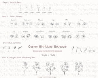 Birth Month Svg Bundle | Flower Svg | Birth Flower Svg | Floral svg | Botanical svg | Rose svg | Daisy svg | Poppy svg | Birthday svg | svg