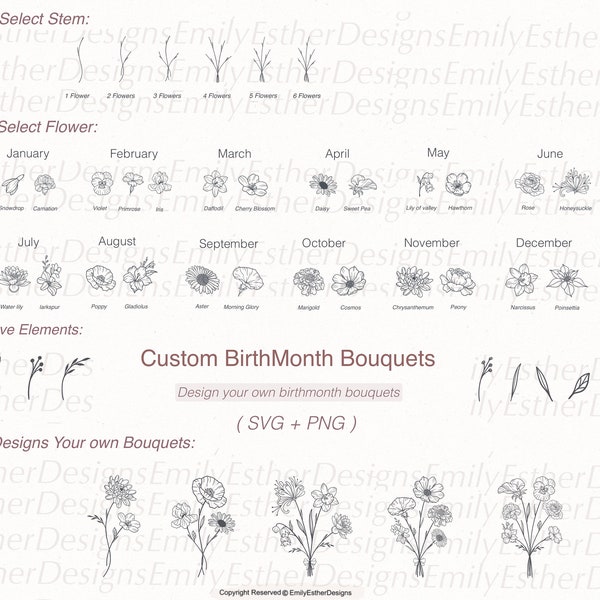 Geburts-Monat-Svg Bundle | Blume geschnitten Datei | Geburtsblume | Blumenmuster | Botanische svg | Rose svg | Gänseblümchen svg | Mohnblume svg | Geburtstag svg | svg