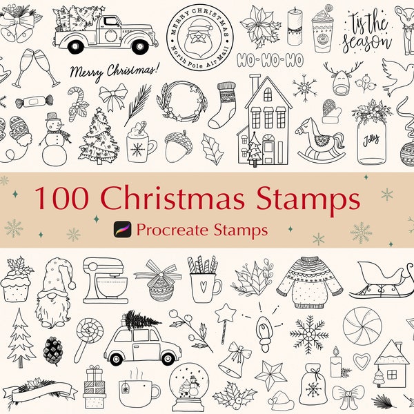 Procreate Christmas Stamps | 100 Weihnachten Procreate Pinselset | Weihnachtsschmuck | Weihnachtsbaum Stempel | Procreate Pinsel