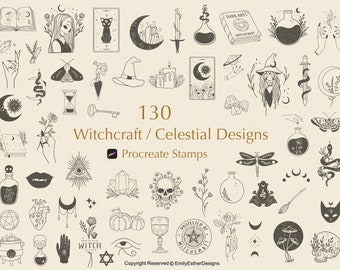 130 Witchcraft Celestial Procreate Stempel: Mystik & Boho Designs