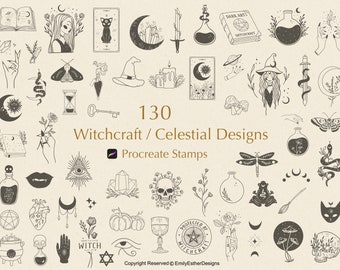 130 Witchcraft / Celestial Procreate Stamps | Mystic Procreate Stamps | Celestial Stamps | Boho Stamps | Witch Stamps |Procreate Magic Stamp