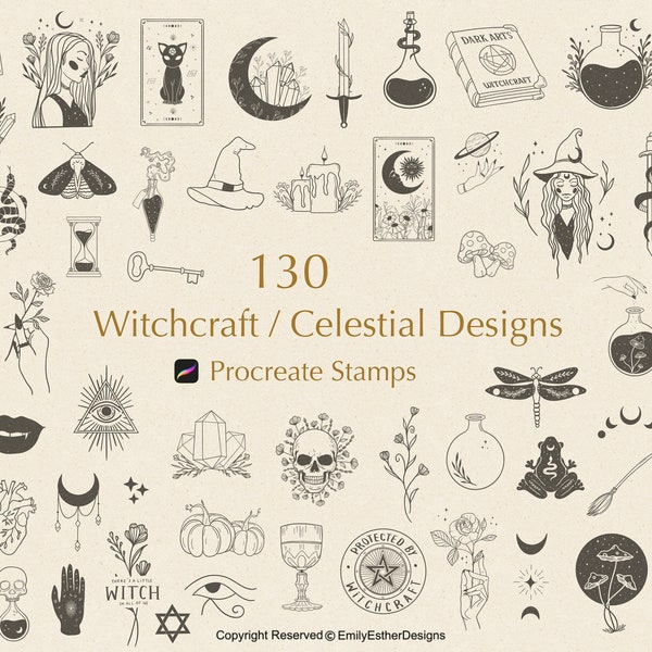 130 Witchcraft / Celestial Procreate Stamps | Mystic Procreate Stamps | Celestial Stamps | Boho Stamps | Witch Stamps |Procreate Magic Stamp