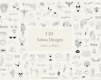 130 disegni per tatuaggi: rosa, teschio, motivi botanici (pacchetto SVG/PNG)