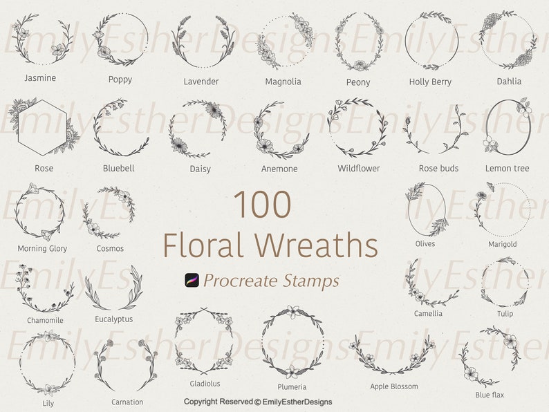 100 Floral Wreath Procreate Stamps: Botanical Brush Set - Etsy
