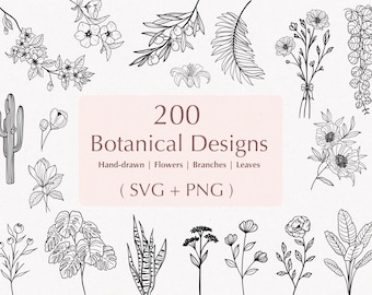 200 Botanical Svg Bundle | Floral svg |Flower Svg |Botanical clipart |Flower Clipart |floral leaves and branches svg|Commercial use included