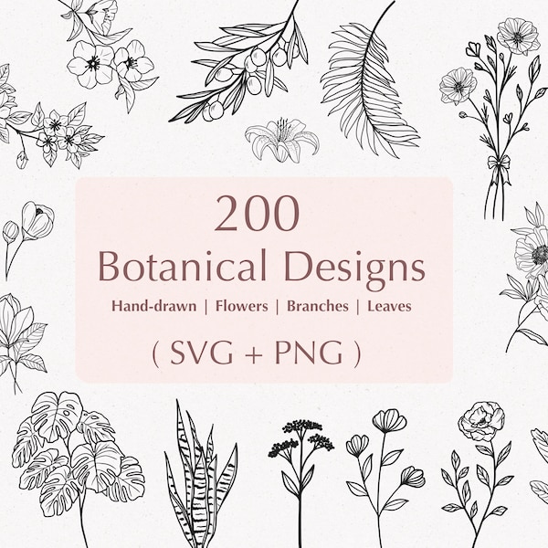 200 Botanical Svg Bundle | Floral svg |Flower Svg |Botanical clipart |Flower Clipart |floral leaves and branches svg|Commercial use included