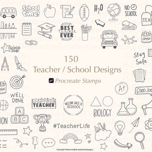 School Procreate Stamps: Teacher Education Doodles (150)