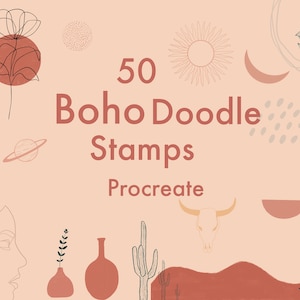 50 boho stempli procreate, stemple doodle procreate, abstrakcyjne stemple procreate, pędzel stempla procreate, pędzle procreate, stemple kwiatowe