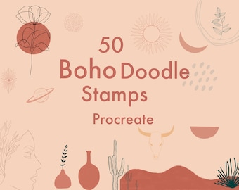 50 boho procreate stamps, doodle procreate stamps, abstract procreate stamps, procreate stamp brush, procreate brushes, floral stamps