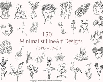 150 LineArt Svg Bundle / Line Art Svg / Minimalist Svg / Flower svg / Floral Svg / trendy svg / Boho Svg / svg / uso comercial incluido