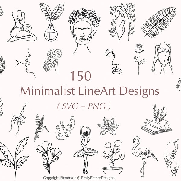 150 LineArt  Svg Bundle | Line Art Svg | Minimalist Svg | Flower svg | Floral Svg | trendy svg | Boho Svg | svg | commercial use included