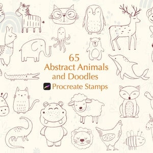 Procreate abstract animal doodle stamps, 65 procreate doodle brushset, stamp bundle, procreate brushset, commercial use brushes