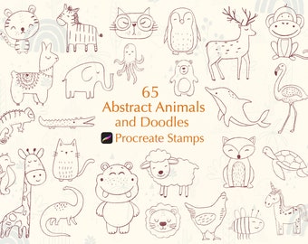 Abstract Animal Doodle Stamps: 65 Procreate Brushes (Commercial Use)