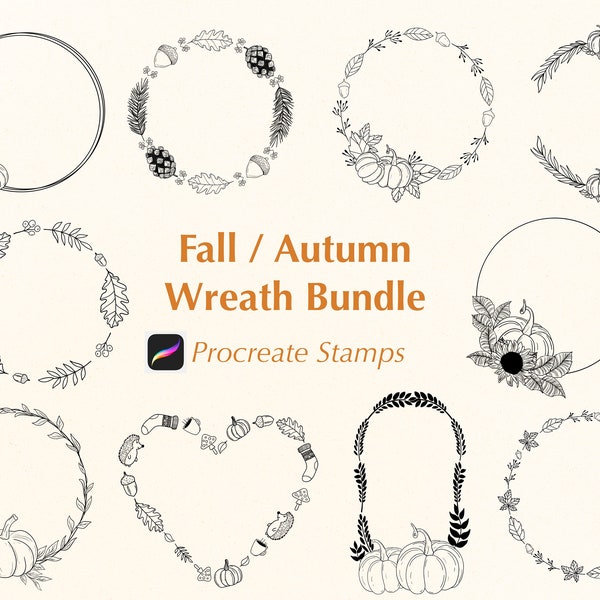 Procreate Fall / Autumn Wreath Stamps | Procreate Fall stamps | Procreate Autumn Stamps | Procreate Brushes | ProcreatePumpkin  Stamps