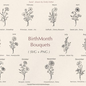 Birth Month Svg Bundle |Flower Bouquet Svg | Birth Flower Svg | Floral svg | Botanical svg | Rose svg | Daisy svg | Poppy svg | Birthday svg