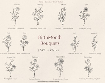 Birth Month Svg Bundle |Flower Bouquet Svg | Birth Flower Svg | Floral svg | Botanical svg | Rose svg | Daisy svg | Poppy svg | Birthday svg