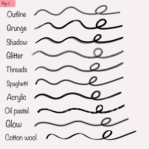 K&ouml;nnte beinhalten: Ein visueller Leitfaden f&uuml;r verschiedene Zeichenstile, der zeigt, wie eine Wellenlinie und ein Kreis mit verschiedenen Techniken gezeichnet werden k&ouml;nnen, darunter Umriss, Grunge, Schatten, Glitzer, F&auml;den, Spaghetti, Acryl, &Ouml;lpastell, Leuchten und Baumwolle.
