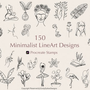 150 tampons LineArt Procreate | Art minimaliste | Procréer des tampons floraux | Tatouage procréer | Tatouage minimaliste | Utilisation commerciale incluse