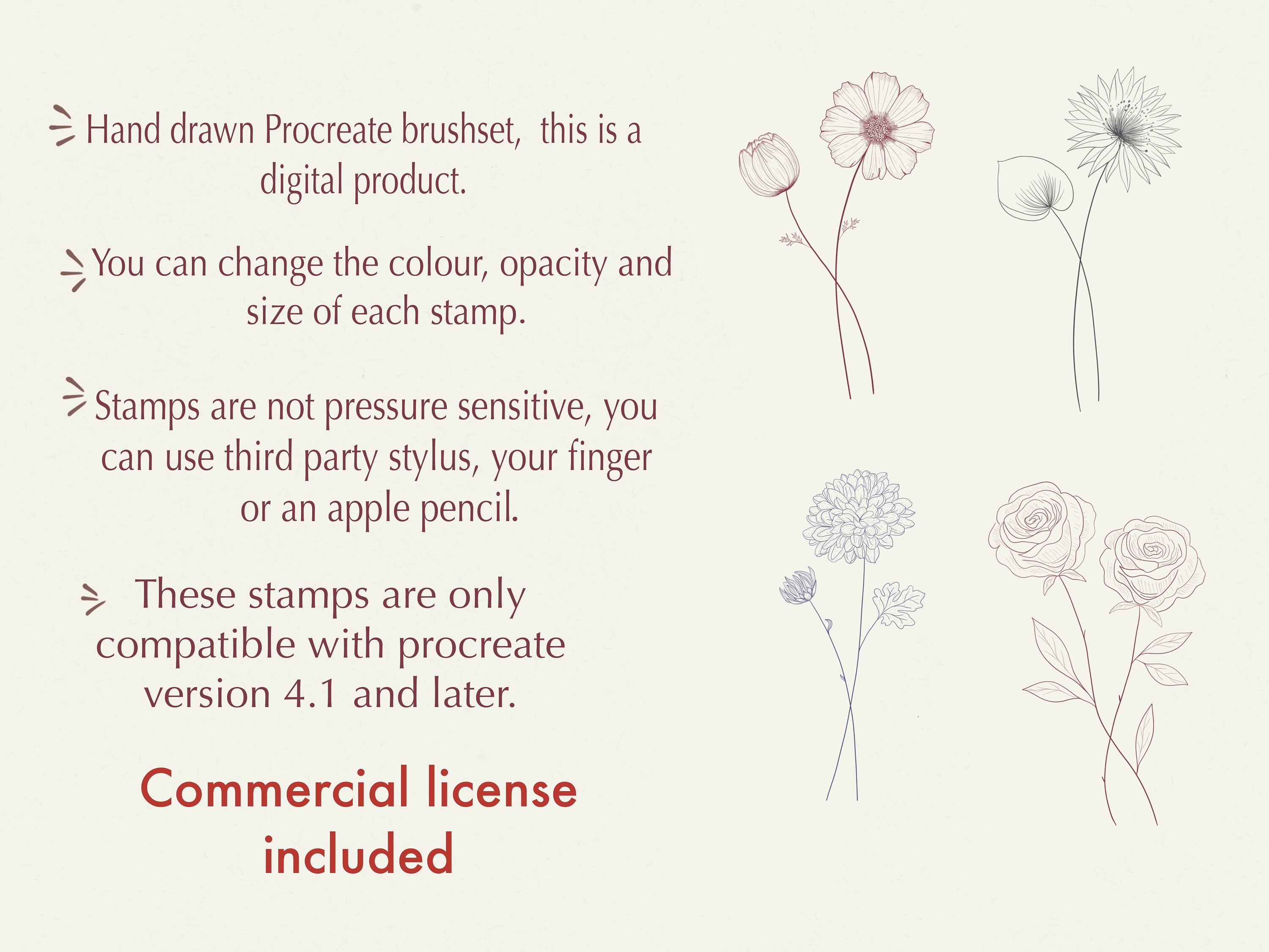 Birth Month Flower Stamps: Procreate Brushset (commercial Use) - Etsy