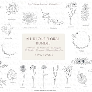 Pacchetto Svg floreale / Svg floreale / Svg fiore / Clipart botanica / Clipart fiore / foglie e rami floreali svg / Svg / Uso commerciale incluso