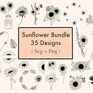 35 modèles de svg tournesol, tournesol bundle svg, svg couronnes de tournesol, tournesol pour cricut, usage commercial inclus