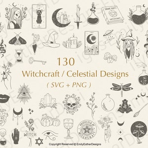 130 Witch SVG Bundle, Witchcraft, Magic, Celestial, Moon, Mystical, Wicca, Gothic, and Witches SVG Files
