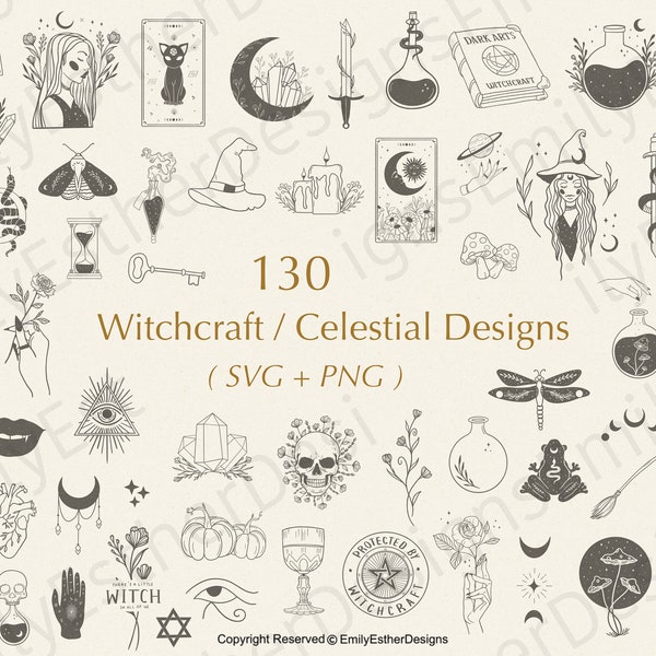 130 Witch Svg Bundle | Witchcraft Svg | Magic Svg | Celestial Svg | Moon Svg | Mystical svg | Wicca Svg | Gothic svg |witches svg| Svg files