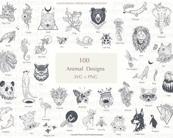 100 Animal Designs Bundle, Animal svg Bundle, Dog svg, Cat svg,horse svg, bear svg,bird svg, deer svg, nature svg, adventure svg, tattoo svg