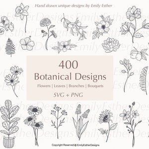 400 botanische svg-Bundle, Blumen svg, Blumen svg, botanische Clipart, Blumen Clipart, Wildblumen svg, Lineart svg, kommerzielle Nutzung