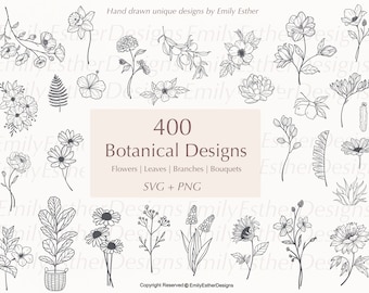 400 Botanische Svg-bundel | Bloemen-Svg | Bloem-Svg | Botanische illustraties | Bloem clipart | Wilde bloemen-svg | lineart svg |commercieel gebruik | SVG