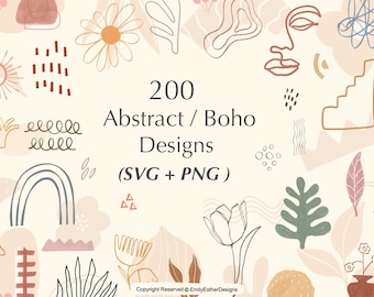 200 diseños abstractos bohemios en formato SVG: plantas, formas (SVG y PNG)
