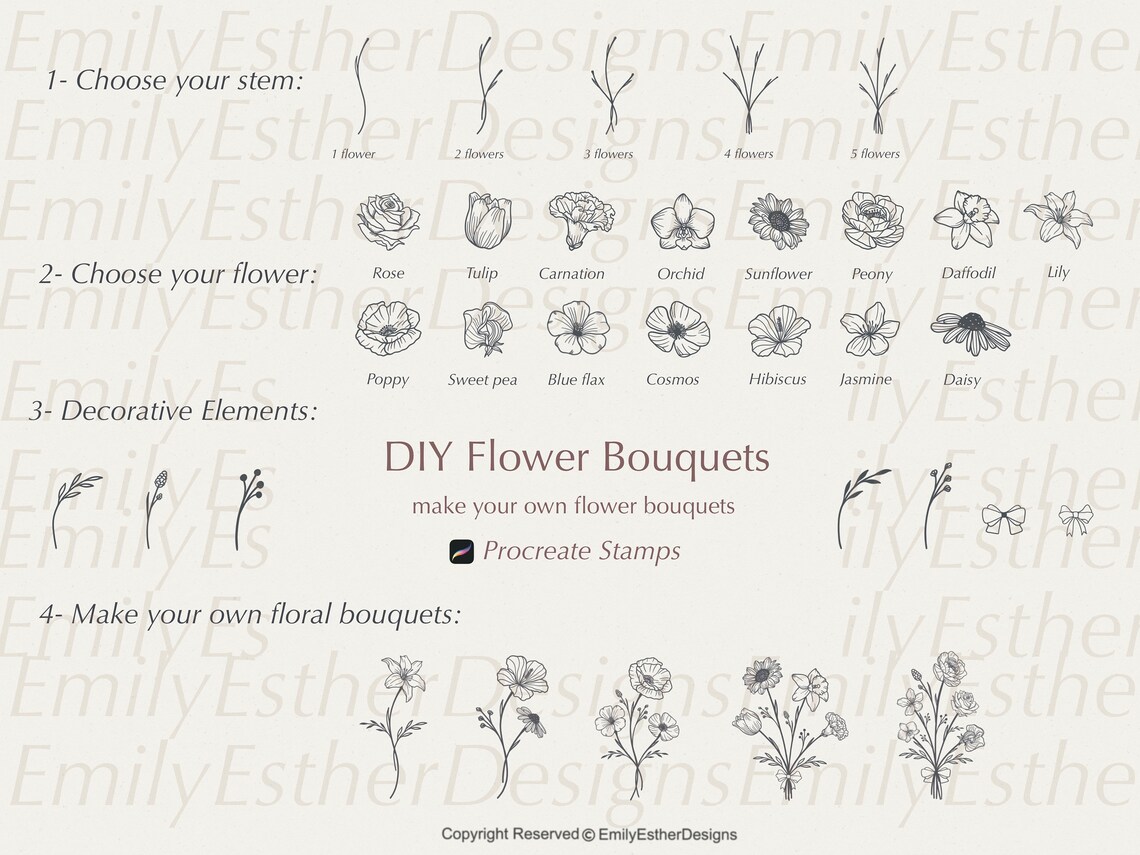 Procreate Flower Stamps: Bouquet Brush Set (digital Download) - Etsy