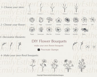 Procreate Flower Stamp Peony Brush Set - Etsy