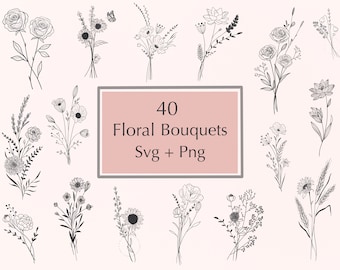 40 Floral Bouquets Svg Bundle | flower svg | hand drawn Floral Svg | Flowers for cricut ,Silhouette |commercial use svgs | instant download