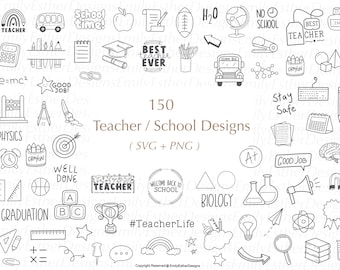SVG-bundel voor leraar: schoolontwerpen voor de Cricut (150 SVG + PNG)