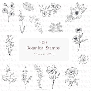 200 botanische bloemen SVG-bundel, bloemen SVG, bloem SVG, bloem png, roos SVG, zonnebloem SVG, tattoo SVG, wildflower SVG, cricut SVG, SVG
