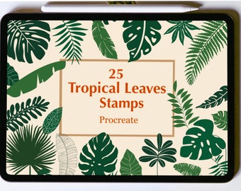 Tropical Leaves Procreate Stamps | Procreate Jungle leaves brush set | Botanical Stamps Procreate