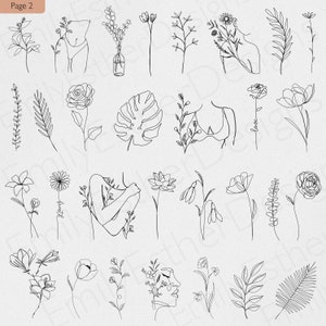 60 Minimalist Floral Line Art Procreate Stamps Bundle - Etsy