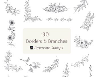Border and Branches Procreate Stamps: Floral Brush Bundle (Digital Download)