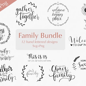 Family sign bundle svg, hand lettered family sign svg, family svg, rustic farmhouse svg, commercial use svg