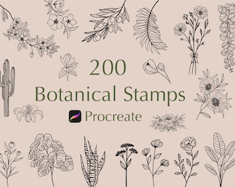 200 Procreate Botanical Stamps | Floral Procreate Stamps | Procreate Flowers Stamps | Procreate Leaves | Commercial use included