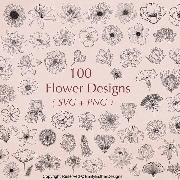 100 Flower Svg Bundle | Floral Svg Bundle | Flower Svg | Floral Svg | Plant Svg | hand drawn flower Svg | Flower clipart