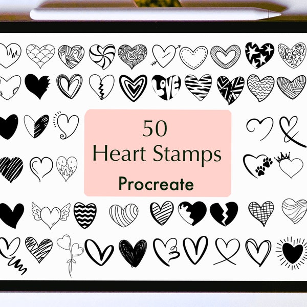 Heart Procreate Stamps | heart brushes | Procreate heart stamps | shapes procreate stamps | Valentine procreate brushes | doodle | hearts