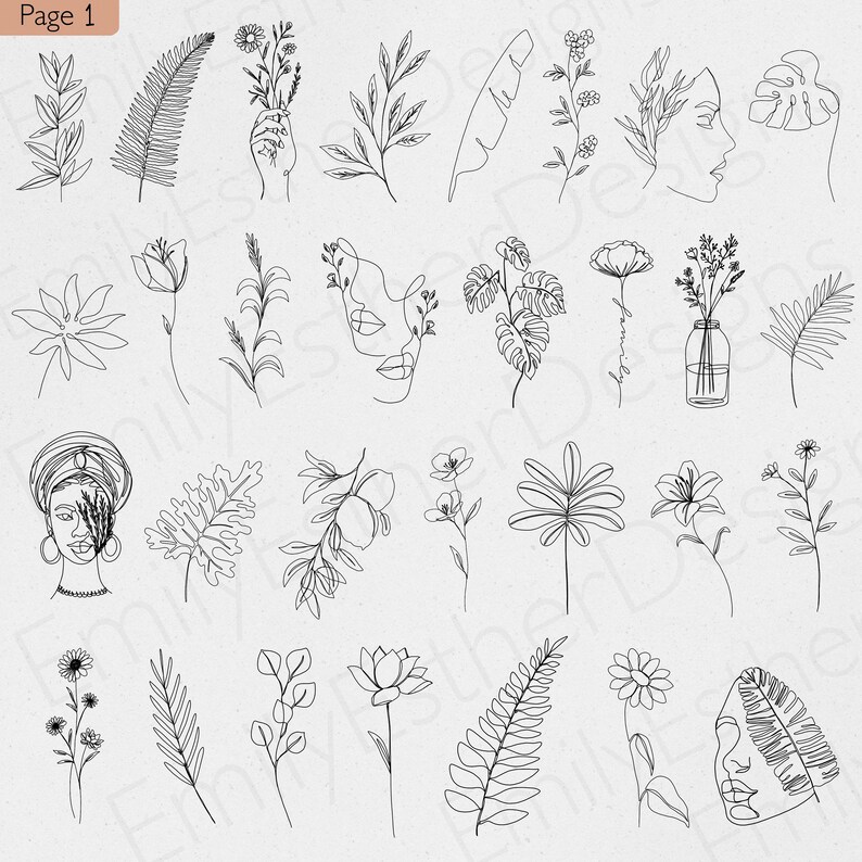 60 Minimalist Floral Line Art Procreate Stamps Bundle - Etsy